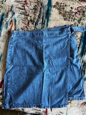 J.Jill Denim Wrap Skirt Light Wash Mini Adjustable Tie Size S